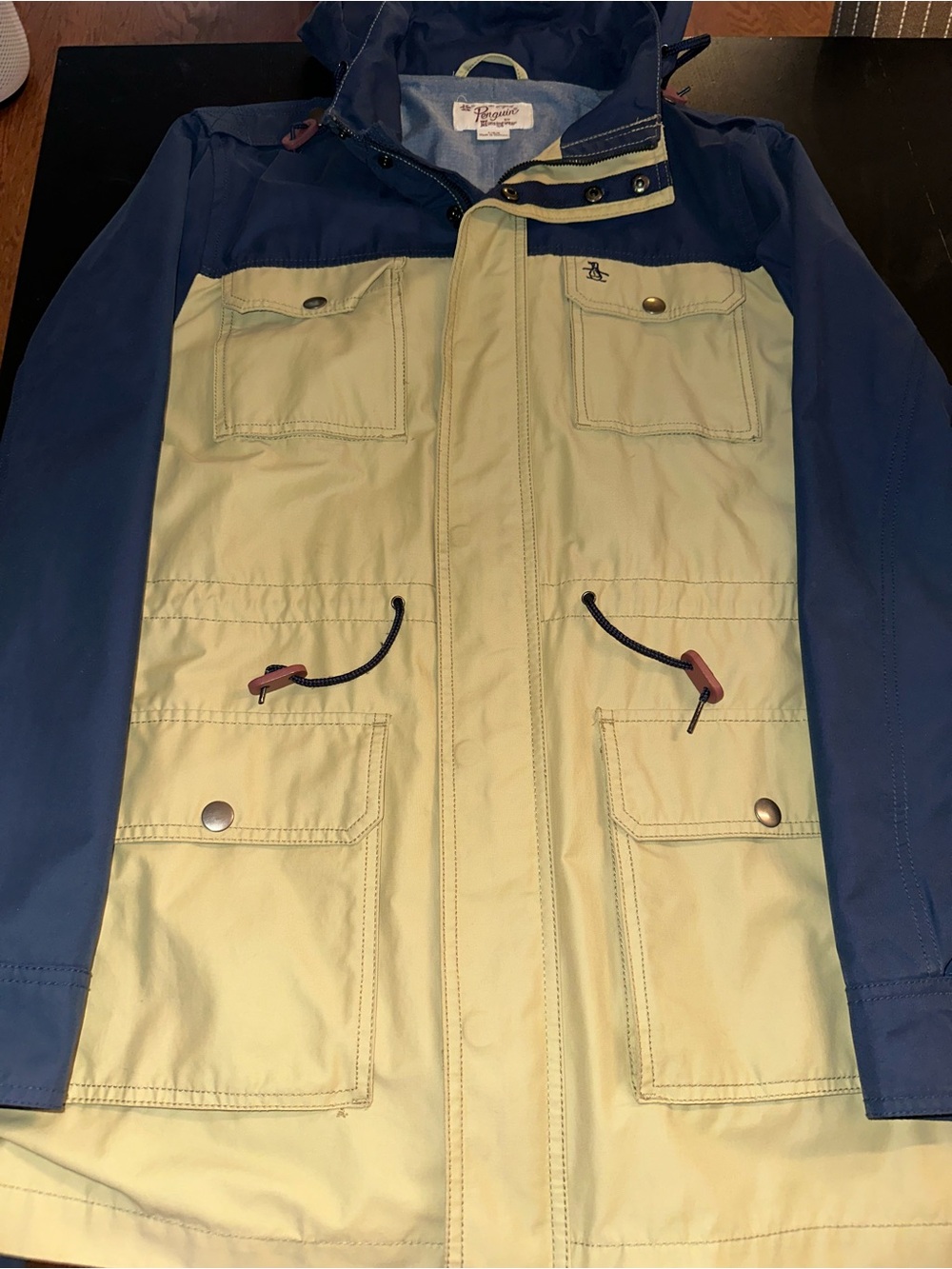Original Penguin Navy and Cream Two-Tone Hooded Raincoat